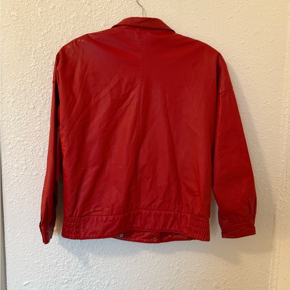 Vintage Echtes Leder Red Leather Bomber jacket - Picture 3 of 8